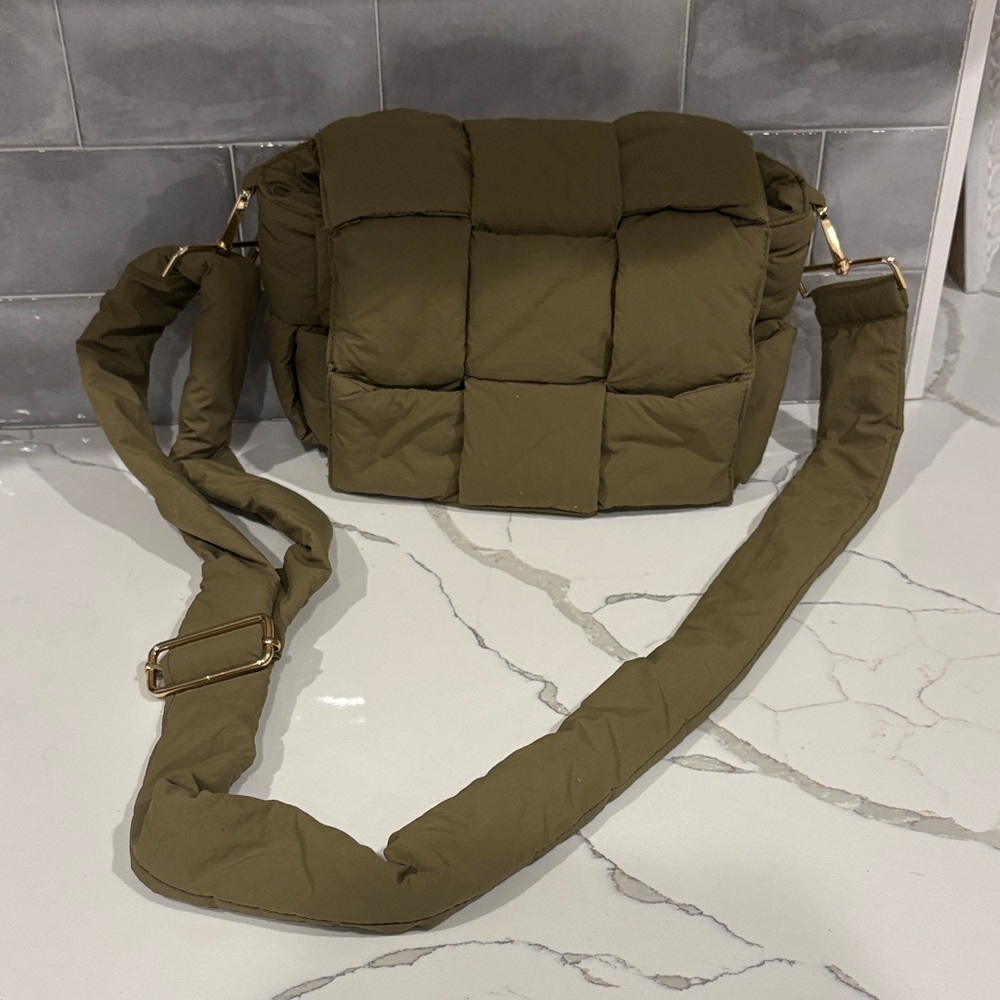 Olive Quilted Crossbody Bag